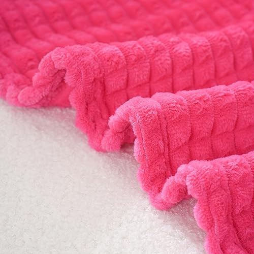 Puncuntex Flannel Fleece Throw Blanket Hot Pink 50"×60",Super Soft Plush Cozy Blanket with 3D Jacquard Square Grid Design Luxury for Couch Sofa Chair - color: Hot Pink, size: 50"×60"