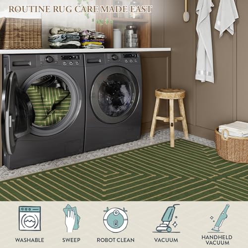 Lahome Neutral Geometric Green Easy Jute Rug, 5x7 Outdoor Rug Washable Carpet for Living Room, Farmhouse Rhombus Non Slip Non Shedding Low Pile Dining Room Carpet for Under Table Bedroom Patio - color: Green/Nature, size: 5 x 7 feet