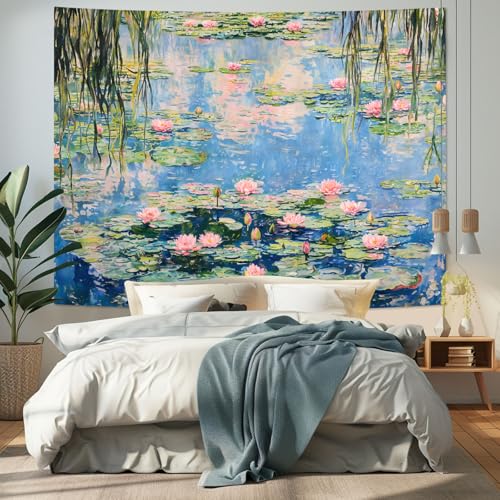 Yeoiat Water Lilies Tapestry Monet Wall Tapestry for Bedroom Nature Plant Tapestries Art Tapestries Wall Hanging for Living Room Bedroom Water Lilies 44×60 Inches - color: Blue Green, size: 60"L x 44"W