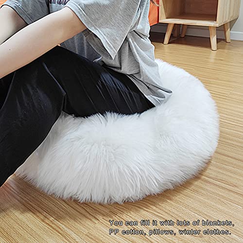Asuprui Unstuffed Floor Pillow Meditation Cushion No Filler Large Floor Cushion for Sitting Fluffy Floor Seat Fuzzy Oversized Seat Pillow for Adult 24X24X6 Inches White Round Cover ONLY - color: White, size: 24x24x6 Inches