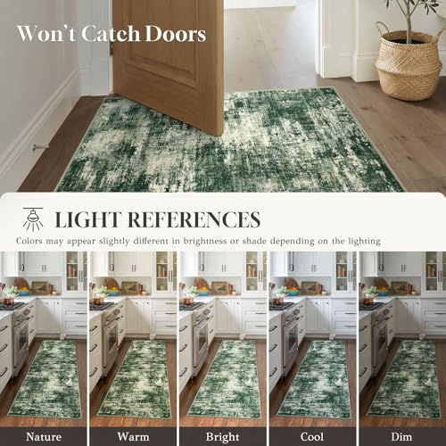 Lansny Abstract Small Area Rug 2x3 Entryway Rugs Washable Indoor Door Mat Entrance, Non Slip Kitchen Rugs, Rubber Backed Throw Rug Printed Faux Wool Floor Carpet for Front Door Foyer Entry Sink, Green - color: Green / Sage / Ivory, size: 2' x 3' (Rectangu