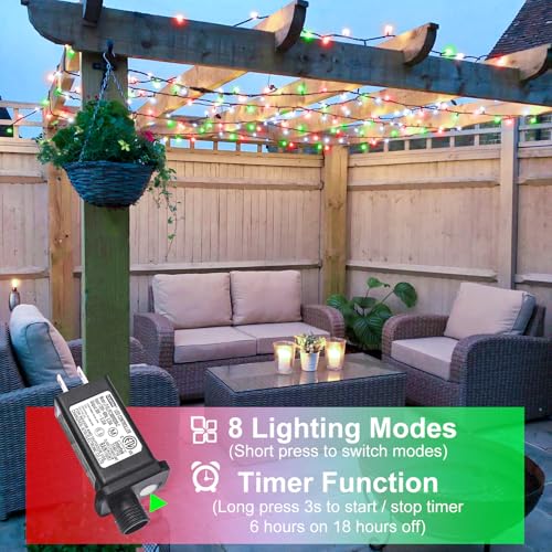 100FT 300 LED Christmas Lights Outdoor, Plug in Connectable Christmas Tree Lights Waterproof, 8 Modes String Lights for Outside Indoor Garden Yard Party Xmas Decorations, Red White and Green - color: Red White Green, size: 100FT 300 LED