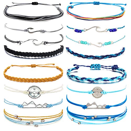choice of all String Bracelets for Women Boho Wave Surfer Beach Wear Cute Bracelets Set Summer Friendship Jewelry Accessories Beach Stuff - color: I1：16 pcs black blue wave bracelets