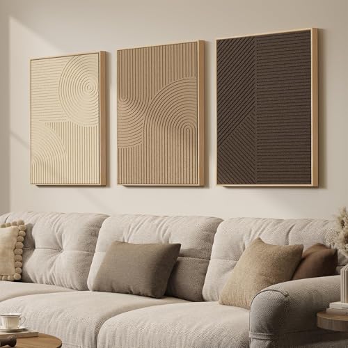 3D Textured Framed Boho Neutral Abstract Wall Art, 3 Piece Modern Minimalist Paintings Artwork for Walls, Brown Beige Tan Geometric Pictures for Living Room Dining Bedroom Office Wall Decor 16x24 In - color: Neutral --B, size: 16"w X 24"h X 3pcs