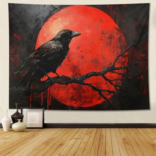 ZKPeFeH Crow Branch Blood Moon Tapestry Crow Tapestry Raven Tapestry Halloween Tapestry Gothic Tapestries Full Moon Tapestry 27.5X39.3inch - color: Crow Branch Blood Moon 0, size: 27.5X39.3inch