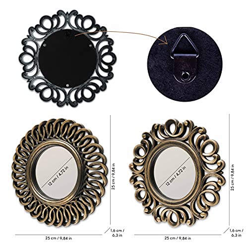 BONNYCO Wall Mirrors Pack of 3, Round Gold Mirrors for Home Decor Bedroom and Living Room. Espejos Decorativos de Pared Sala Dormitorio, Circle Wall Decor Minimalist Vintage Chic. Gifts for Women Mums - color: Gold Vintage