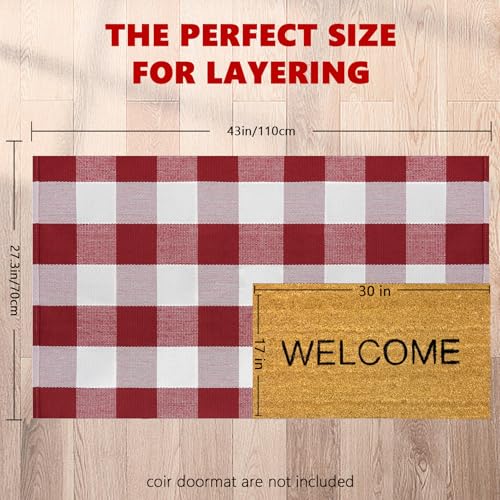 Buffalo Plaid Area Rug, Checkered Rug 27.5x43 Inches, Red and White Rug, Washable Cotton Mat for Front Porch, Entryway, Kitchen, Living Room, Home Decor - color: Red & White, size: 2'3" x 3'7" (Rectangular)