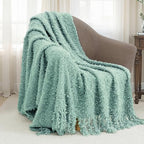 Knit Throw Blanket Fluffy Fuzzy Soft Lightweight Cozy Farmhouse Tassels Chunky Knitted Throws for Couch Sofa Bed (Sage Green, 50"x60") - color: Sage Green, size: 50"x60"