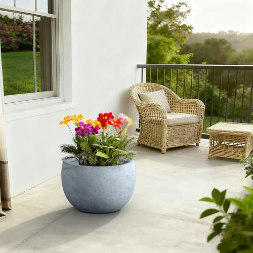 Kante 19.9" Dia Round Concrete Planter, Outdoor/Indoor Large Bowl Plant Pots with Drainage Hole and Rubber Plug for Garden Patio Balcony Home, Gray - color: Gray, size: 19.9" d