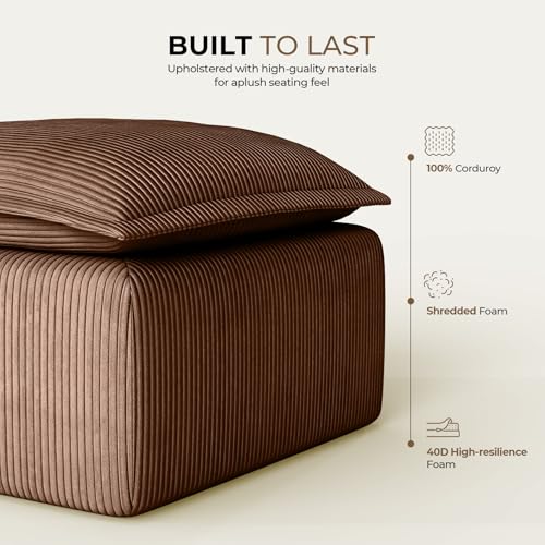 Brown Corduroy Pouf for Modular Sectional Sofa, Matching Accessory for Living Room, Bedroom and Apartment - color: Brown, size: Pouf (Ships in One Box)