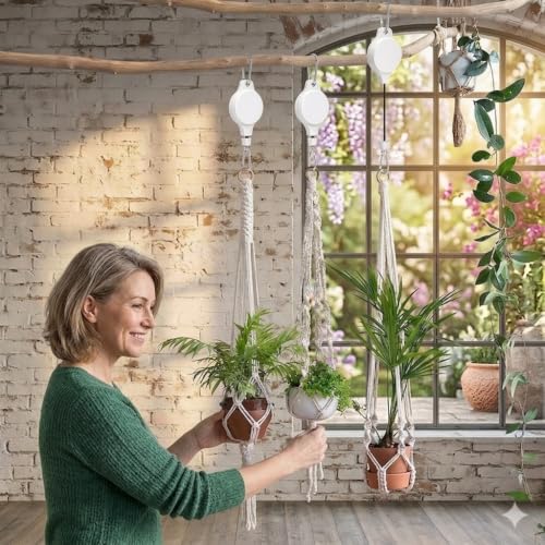 Retractable Plant Hanger with Pulley System, Effortless Raising and Lowering for Indoor and Outdoor Plants, Hanging Planters, Garden Pots & Bird Feeders (4-Pack,White) - color: White,4pcs