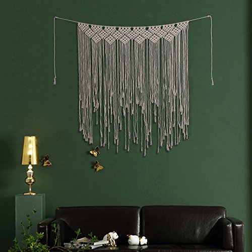 Macrame Wall Hanging Tapestry Beige Long Fringe Tassel Garland Banner Shabby Chic Bohemian Woven Tapestry Wall Decor for Dorm Living Room Bedroom Baby Nursery Art Party Wedding Backdrop Decoration