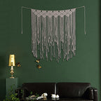 Macrame Wall Hanging Tapestry Beige Long Fringe Tassel Garland Banner Shabby Chic Bohemian Woven Tapestry Wall Decor for Dorm Living Room Bedroom Baby Nursery Art Party Wedding Backdrop Decoration