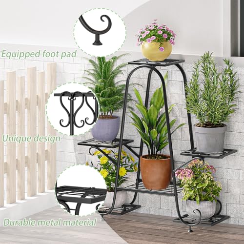 INGIORDAR Plant Stand Indoor Outdoor Shelf Metal Holder Pot Rack Multiple Plants Stand Tall 6 Pot Flower Shelf Corner Living Room Garden,Black (Black, 6 Pots) - size: 6 Pots