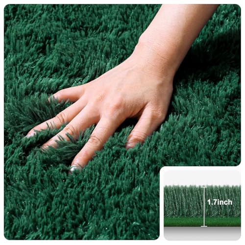 5x7 Dark Green Rugs for Living Room Bedroom, Fluffy Large Area Rug Soft Shag Non-Slip Carpet for Kids Boys and Girls Room Dorm Home Decor (5ft x 7ft) - color: Dark Green, size: 5' x 7' (Rectangular)