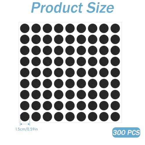 300 Pcs Thin Felt Pads, Mini Foam Felt Pads Round 3/5 Inches Self Adhesive Cabinet Cushion Dots for Cabinet Doors Furniture Desks Floor Drawers Black