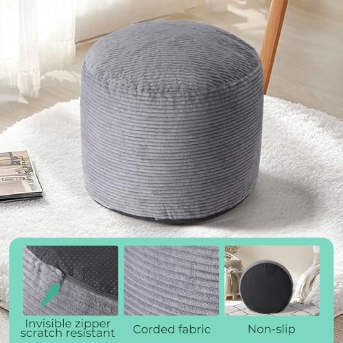 Dual-Size Corduroy Ottoman with Hidden Zipper – Ergonomic Memory Foam Footrest Poufs for Office Desks, Couches & Delicate Floors,Dark Gray 26"x 18" - color: Dark Gray, size: 26"D x 26"W x 18"H