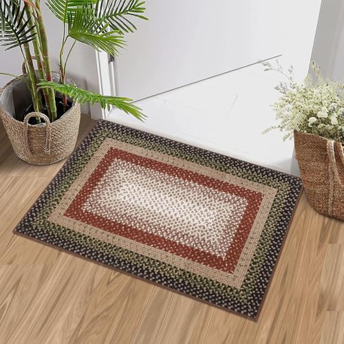 RUGSREAL Entry Rug 2x3 Small Rug Machine Washable Bedroom Area Rug Non Slip Bathroom Mat Stain Resistant Farmhouse Carpet Modern Rustic Throw Carpet for Living Room Dining Room, Crimson/Earthy - color: Crimson/Earthy, size: 2' x 3' (Rectangular)