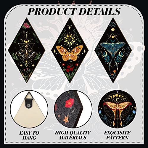 Sintuff 6 Pieces Gothic Wall Decor Boho Sun Moon Phases Wall Art Gothic Minimalist Stars Sun Hanging Wooden Home Decor Farmhouse Pediments for Gallery Living Bedroom Room(Butterfly) - style: Butterfly