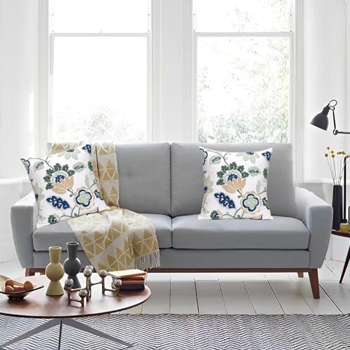 Pack of 2 Embroidered Decorative Throw Pillow Cover 18x18 Inch Farmhouse Floral Pillowcase for Living Room Sofa Bed (Dragon Flower-A) - color: Dragon Flower-a