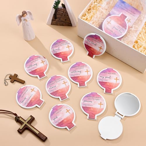 36 Sets Mini Christian Compact Mirrors for Women Inspirational Bible Verse Compact Round Mirror God Bless Mother Pocket Makeup Mirror Bulk Religious Gift for First Communion Church Baptism Party Favor