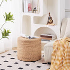Wimarsbon 2Pcs Pouf Ottomans, Natural Seagrass Foot Stool, Hand Weaving Round Ottoman, Boho Decorative Seat, Jute Braided Pouffe Poof Accent Sitting Footrest (18inch Natural Water Hyacinth Braid) - color: 18inch Natural Water Hyacinth Braid