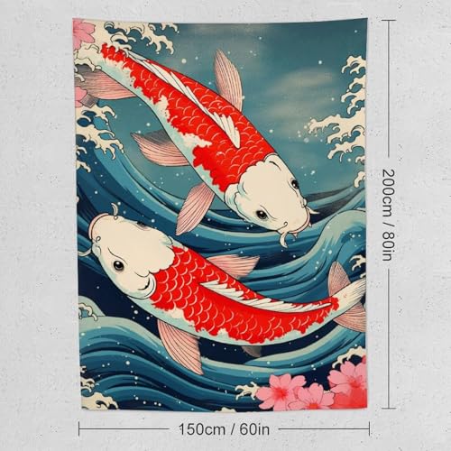 QEOPGNE Large Tapestry Wall Hanging Decor Koi Fish Japanese Great Waves Cherry Blossom Retro Wall Flags Tapestry for Bedroom Living Room Wall Art Decor Tapestries 60""x80"", style - color: Style, size: 80L" x 60W"