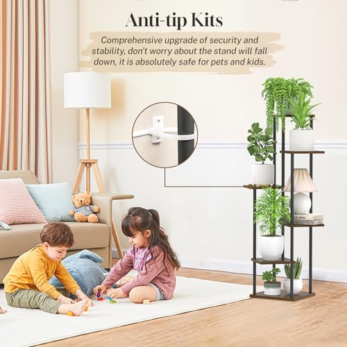 Oppro 6 Tier Plant Stand Indoor Outdoor, Tall Metal Wood Muti-Level Planter Shelf Holder, Sturdy Large Vertical Corner Orchid Flower Pot Display Rack for Narrow House Decor Office Living Room Bedroom, Oak - color: Oak-6 Tier