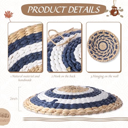 15 Pcs Boho Wall Basket Decor Woven Rattan Seagrass Wall Decor Hanging Rustic Farmhouse Western Art Decoration for Nursery Living Room Bedroom Home Kitchen(Blue Style) - style: Blue Style