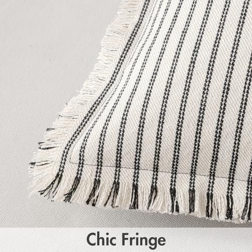 MIULEE Pack of 2 Black Pillow Covers 20x20 Inch Striped Farmhouse Couch Throw Pillow Covers with Fringe Chic Linen Decorative Cushion Covers for Sofa Living Room Bed Outdoor Home Decor - color: Black, size: 20" x 20" (Pack of 2)