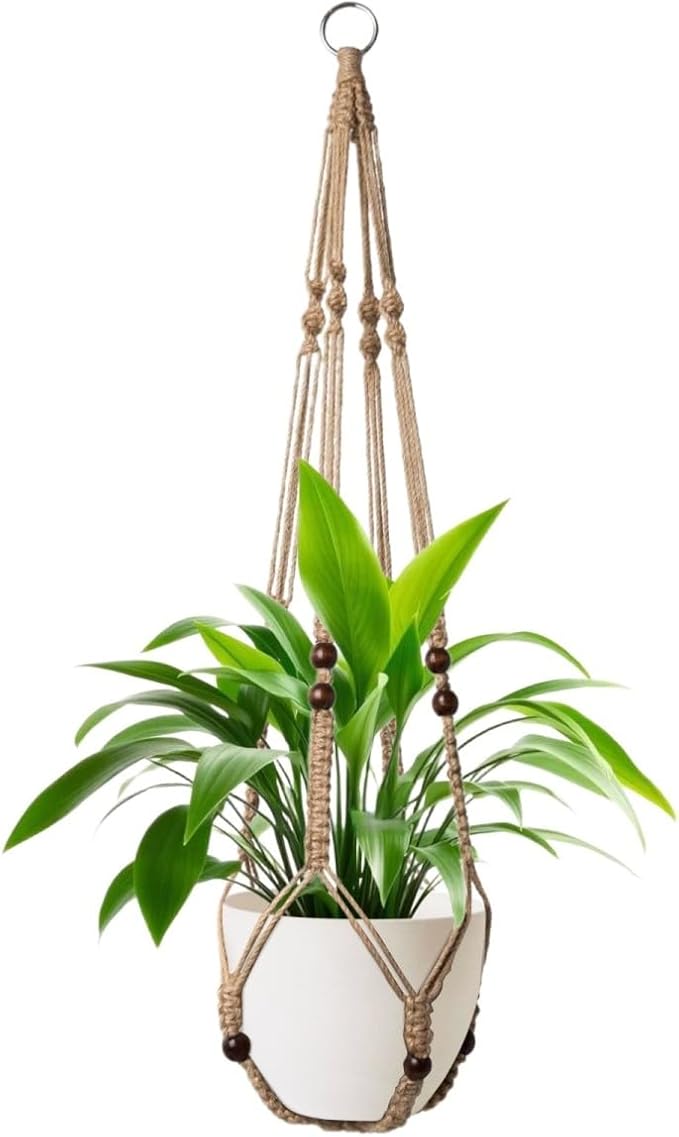 1 Pack Macrame Plant Hanger,Hanging Plant Holder, Boho Home Decor Hanging Basket with Wood Beads,Hanging Planters for Indoor Plants,Plant Hanger Indoor 35" Brown (POTS NOT Included)