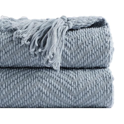 BATTILO HOME Blue Grey Throw Blanket for Couch, Chenille Knit Throw Blankets, Super Soft Dusty Blue Throw Blanket with Tassels for Bed,Sofa and Living Room,50" x 60" - color: Bluish Grey, size: 50"x60"