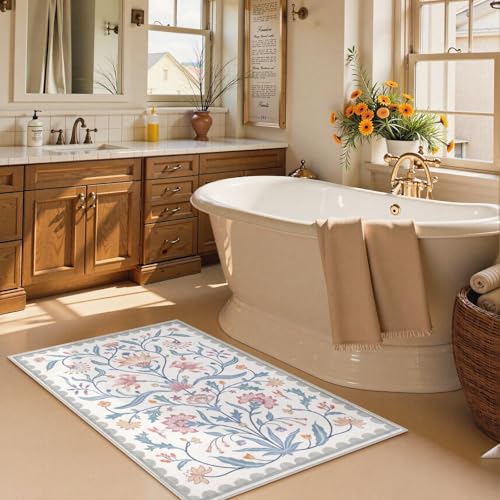 Lahome Boho Floral 2x3 Small Bathroom Rugs Non Slip Washable, Grey/Beige Kitchen Rugs for Entryway, Soft Indoor Carpet Throw Rug for Laundry Indoor Door Mat (Grey/Beige,2x3) - color: Grey/Beige, size: 2' x 3' (Rectangular)