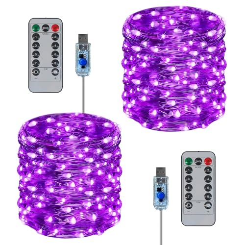 Twinkle Fairy Lights 8 Modes with Remote and Timer 33ft 100LED USB Plug in String Lights Waterproof String Lights for Bedroom Indoor Wreath Party Wedding Christmas Decoration, Purple - color: Purple, size: 2 Pack