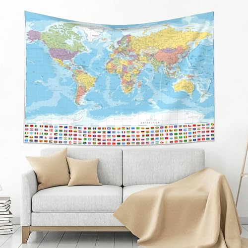 MOUNDHONG World Map Flag Tapestry Wall Hanging, Art Tapestry Retro Wall Art Large Wall Tapestries for Bedroom College Dorm Living Room Decor 24 x 24 in - color: World Map - 10, size: 24"L x 42"W