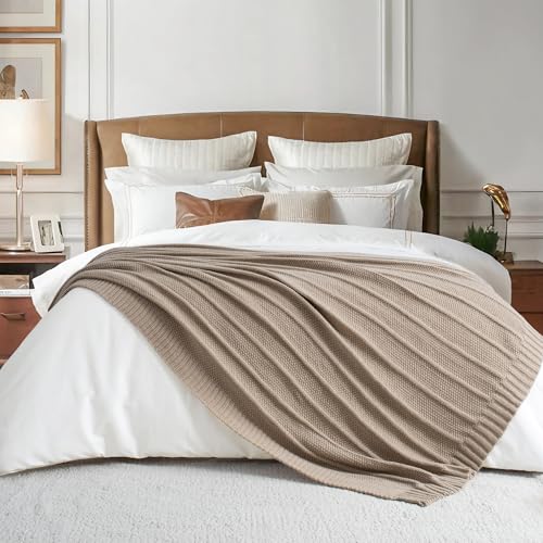 Carriediosa Knit Throw Blanket for Couch 60" X 80" Twin, Soft Cozy Stripe Pattern Cable Knitted Throws Fall Fluffy Textured Solid Home Decor Blankets Couch Cover for Bed Sofa, Taupe - color: Taupe, size: 60" X 80"
