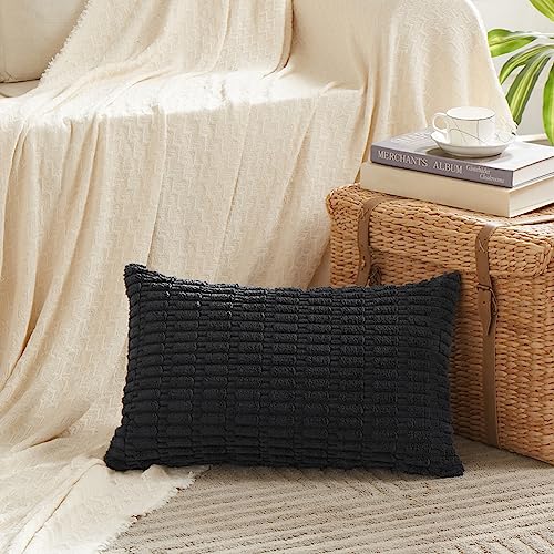 Fancy Homi Decorative Throw Pillow Covers for Bed Couch Bedroom Bench, Soft Corduroy Solid Pillow Case, Rustic Farmhouse Boho Room Decor,20" x 12" (Pack of 1),Black - color: Black, size: 20" x 12" (Pack of 1)