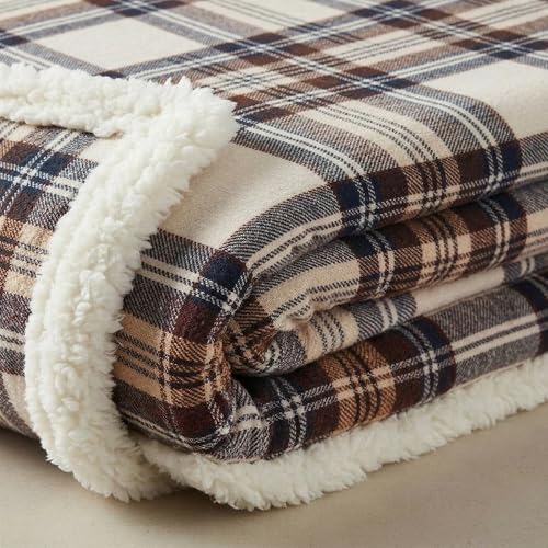 Eddie Bauer - Sherpa Throw Blanket for Couch 50x60 – Ultra Soft Reversible Fleece & Plush Sherpa Blanket, Warm Cozy Plaid Throw Blanket for Sofa, Bed, Living Room, Cabin Decor - color: Edgewood Plaid Khaki
