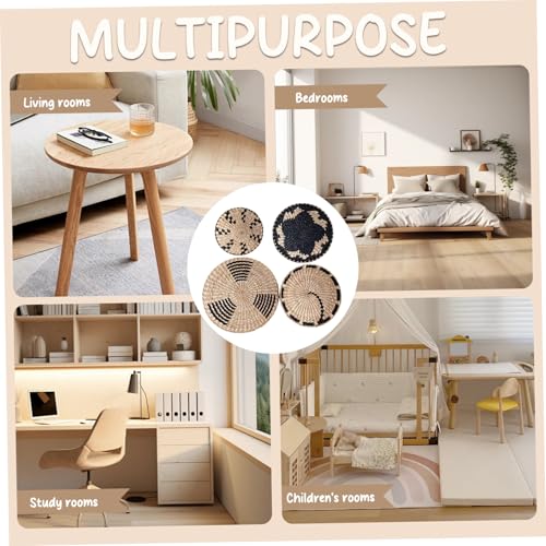 Wicker Wall Basket 4Pcs 8in/10in/12in Round Wall Basket Decor Boho Woven Wicker Hanging Decorative Ideal for Home Office Club Party
