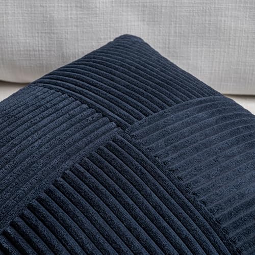 Fancy Homi 2 Packs Navy Blue Samll Decorative Throw Pillow Covers 12x12 Inch with for Couch Bed Sofa, Rustic Farmhouse Boho Home Decor, Soft Corss Patchwork Corduroy Square Cushion Case 30x30 cm - color: Navy Blue, size: 12" x 12" (Pack of 2)