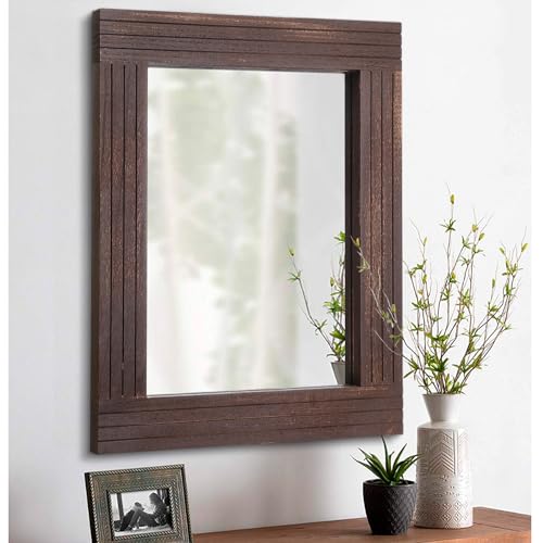 Mirrors for Wall Rustic Wooden Frame Rectangle Mirror Vintage Hanging Mirror for Bedroom Bathroom Living Room Farmhouse Wall Decor Brown Small 16" x 12 " - color: Tanned, size: 16"L x 12"W