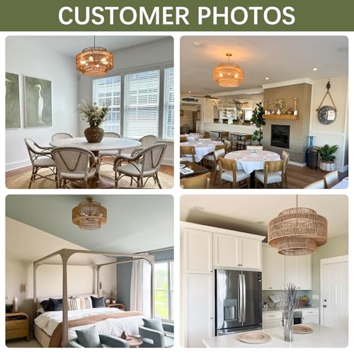 24” Boho Large Rattan Chandelier Light Fixture,6-Light Large Hand Woven Pendant Light Fixture Farmhouse Rustic Chandeliers for Kitchen Bedroom, Dining Room, Living Room, Hallway, Foyer - color: Brown, size: 24" 6-Light
