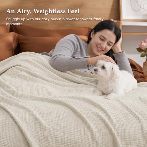 David's Home 100% Cotton Muslin Throw Blanket for College Dorm, 4-Layer Soft Breathable Lightweight Comfy Cozy Throw Guaze for Hot Sleepers, 3D Bubble Room Decor for Bed, Giftable, Brich, 50"x70" - color: Birch, size: Throw XL(50x70")