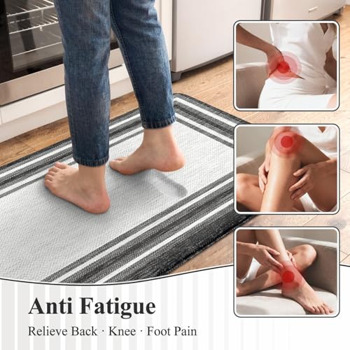 KIMODE Anti Fatigue Kitchen Mat for Floor 2PC,Kitchen Rugs Non Slip Rubber Backing,Waterproof Farmhouse Kitchen Floor Mat,Cushioned Standing Mat for Home Decor,Office,Laundry,Sink,Desk,Black and Grey - color: Black, size: 17.3" x 47 "+ 17.3" x 29 "--0.47