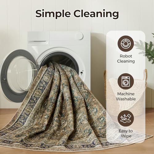 WITSHOCK 10ft Round Area Rugs for Living Room: Washable Vintage Rug Retro Antique Distressed Dark Large Non Slip Low Pile Soft Boho Indoor Floor Carpet for Bedroom Dining Room Home Decor, Brown Olive - color: Brown/Olive Green/Purple, size: 10' (Round)