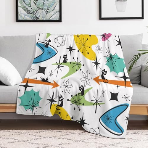 Mid-Century Abstract Art Blanket,Vintage Rustic 70s 60s Colourful Geometric Art Atomic Star Explosion Black Cat Blanket for Couch Sofa Bed Decorative Gifts 30x40 - color: Blanket-24, size: 30"x40"