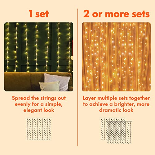 Twinkle Star 300 LED Curtain String Lights, 8 Modes Plug in Fairy Lights for Bedroom,Wedding,Party,Birthday, Hanging Twinkle Light for Indoor Outdoor Wall Window Backdrop Decoration, Warm White - color: *Warm white, size: 300 LED