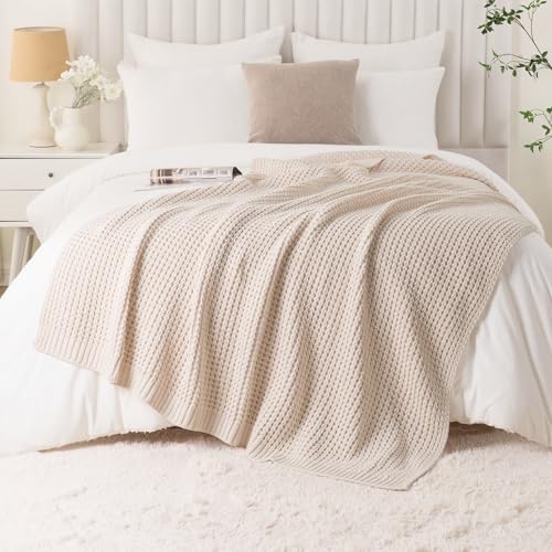 Bunnikins & Clover Cream White Throw Blanket for Couch, Waffle Ivory Throw Blanket for Bed, Warm Decorative White Blanket Throw for Home Decor, 60"x80" - color: Cream, size: 60"x80"