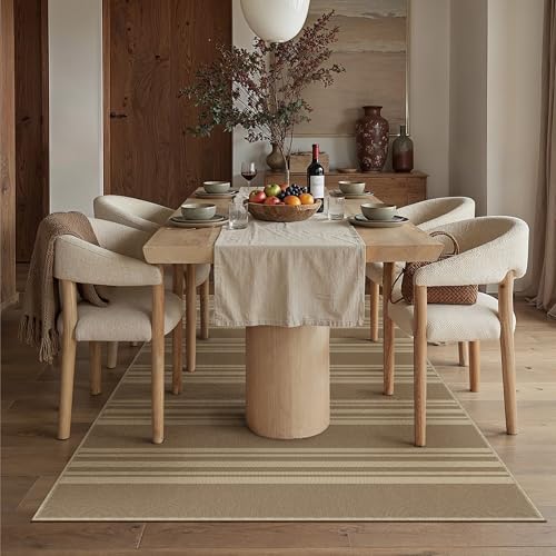 PureCozy Striped Easy Jute Rug 3x5 Khaki Entryway Carpet Washable Non Slip Office Door Mat Farmhouse Neutral Non Shedding Small Indoor Outdoor Rug for Bathroom Kitchen Bedroom Living Room - color: Khaki/Striped, size: 3' x 5' (Rectangular)