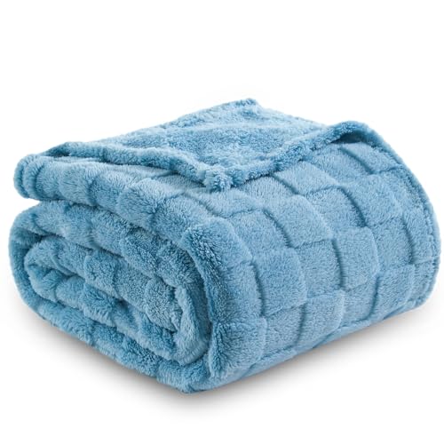 NEWCOSPLAY Super Soft Queen Blanket Blue Premium Silky Flannel Fleece 3D Checkered Lightweight Bed Blanket All Season Use (Blue Checkered, Queen(90"x90")) - color: Blue Checkered, size: Queen(90"x90")